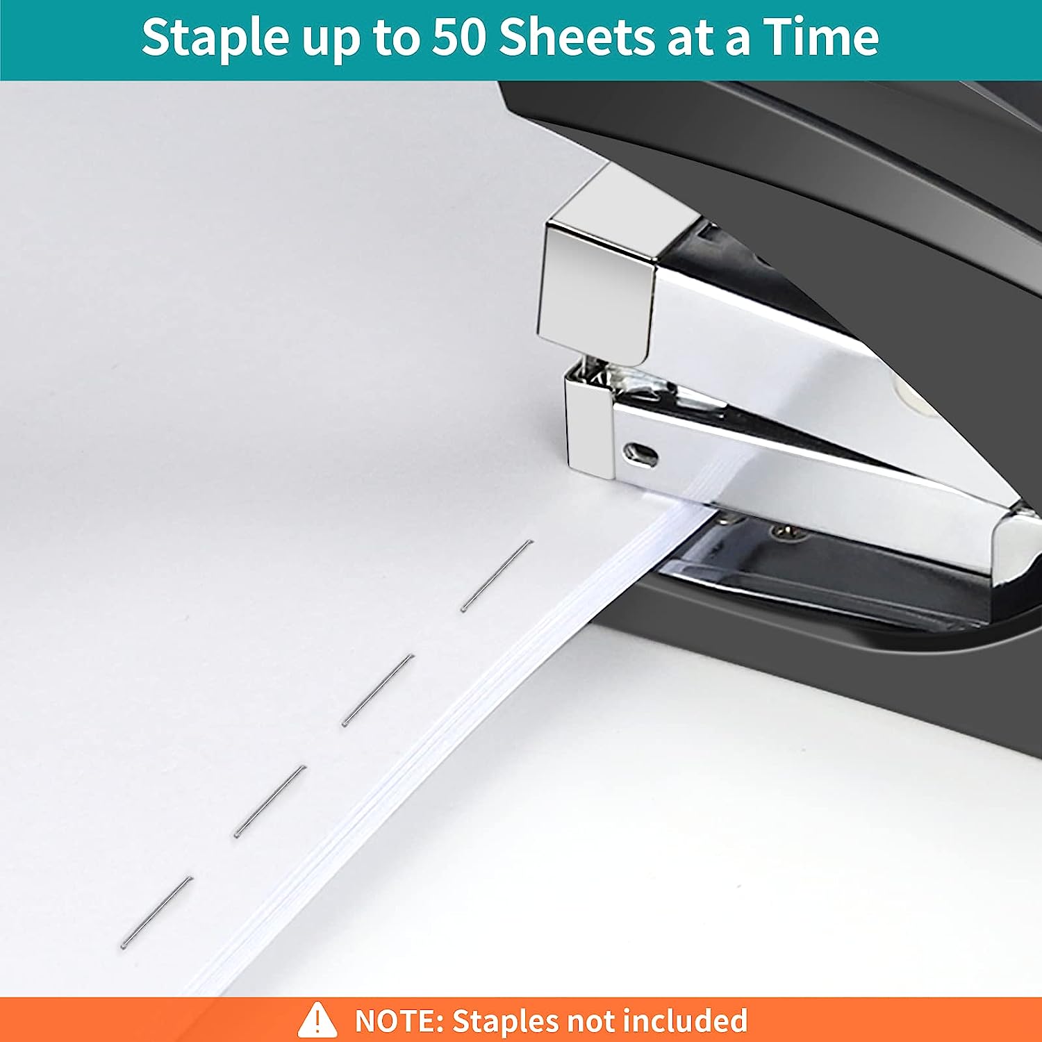 AFMAT Stapler for Desk, 50 Sheets Effortless Stapler, Ergonomic Office Stapler, Low Force, One Touch Stapling Desk Stapler, Built-in Staple Remover, Portable & Space Save Size, Good for Home & Office - Image 3